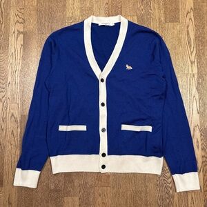 Maison Kitsune Baby Fox Patch Merino Wool Blue Cream Cardigan Sweater Mens Large